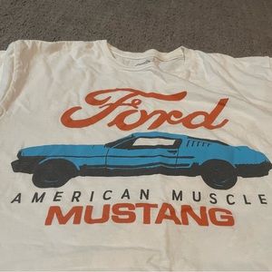 Vintage Mens Summer T-Shirt Ford Mustang White Shirt